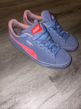 PUMA Suede Sneakers in Periwinkle with Coral Accent
